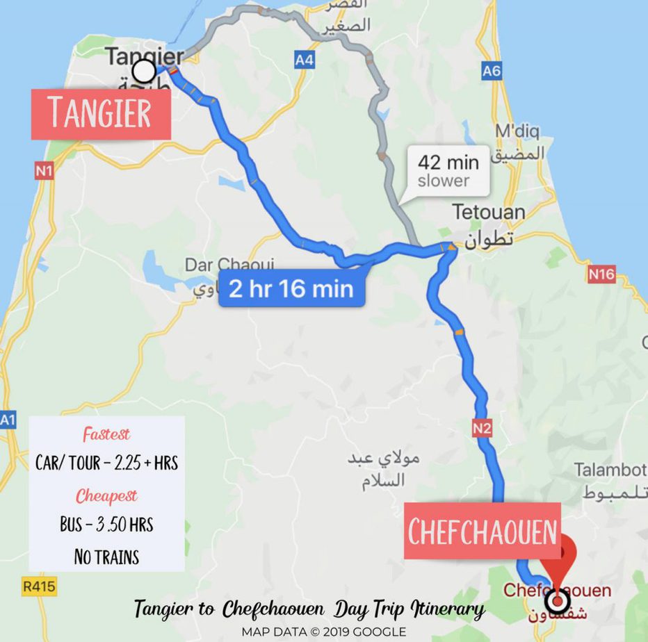丹吉尔到舍夫沙万一日游路线-谷歌地图