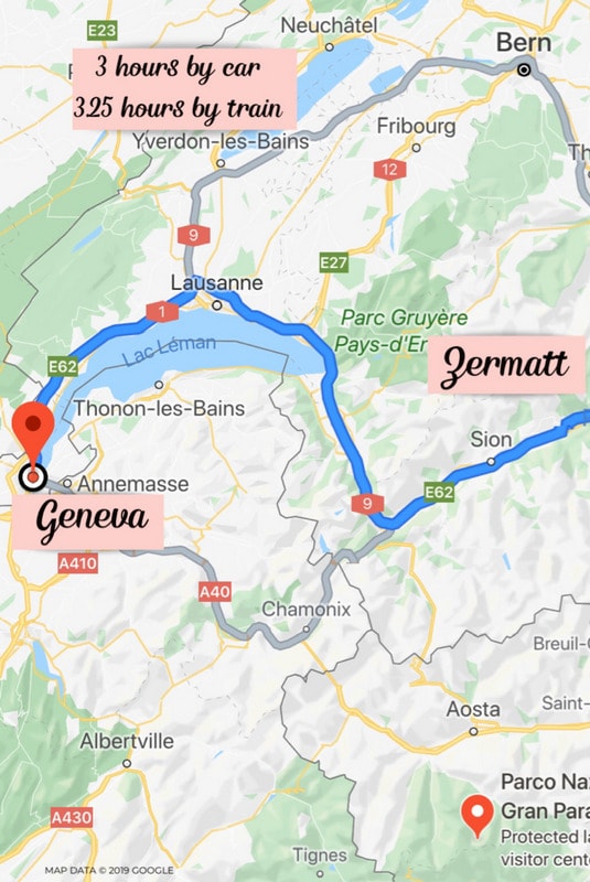 泽马特到日内瓦地图