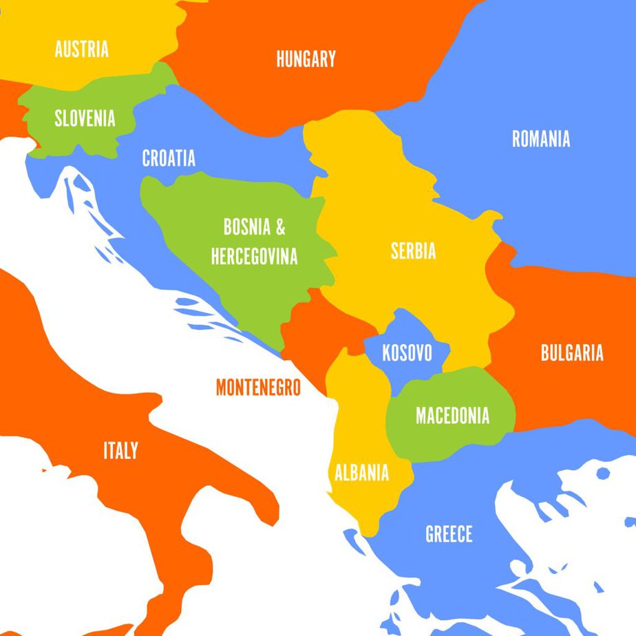 巴尔干半岛及其周边国家的地图