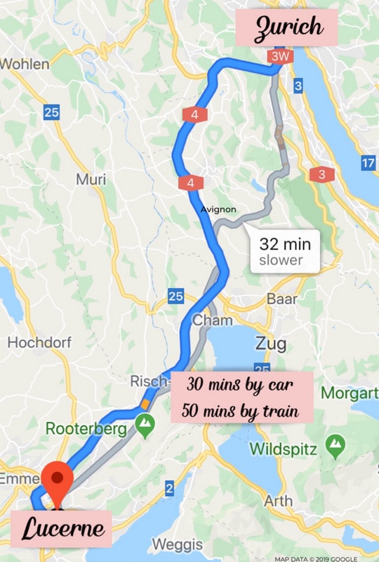 苏黎世到卢塞恩地图-瑞士最佳行程7天