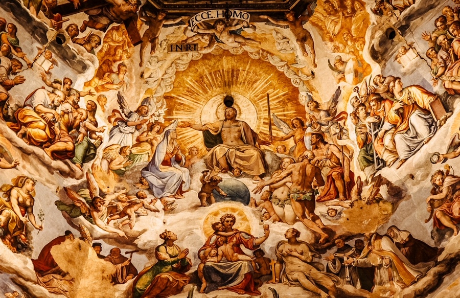 意大利佛罗伦萨大教堂的天花板。其中有一幅耶稣的壁画。